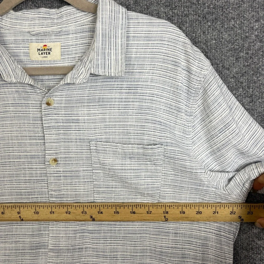 Marine Layer Button Down Shirt Mens Large White Excellent Short Sleeve Striped